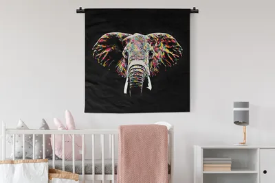 Produktbild von MuchoWow® Wandteppich Wandbehang Elefant - Tiere - Farben 90x90 cm Tapisserie Dekoration Wandtuch - Wandaufhänger
