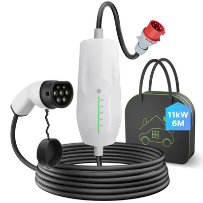 Image de Câble de recharge pour voiture, type 2, 11 kW, 6 mètres, en TPU, pour véhicules électriques et hybrides