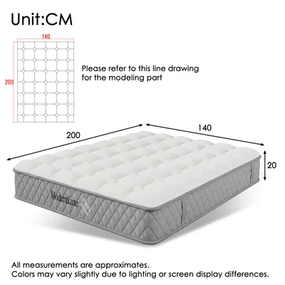 Productafbeelding van Orthopedische koudschuimmatras 140 x 200 cm, pocketveren 7 zones, hardheid H3, wit
