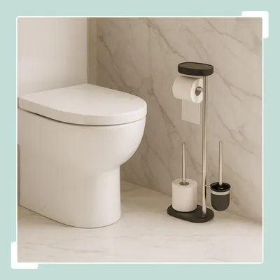 Image de Porte-rouleau de papier toilette en acier inoxydable avec étagère