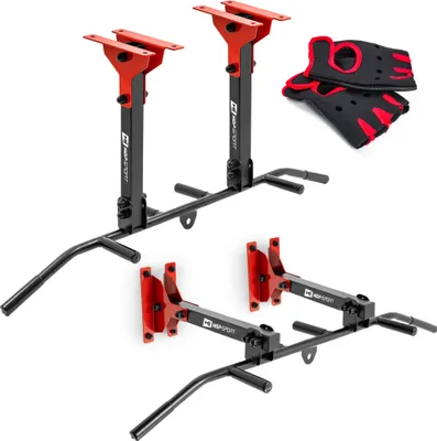 Produktbild von Hop-Sport Klimmzugstange zur Decken- und Wandmontage HS-2006K, Pull up bar mit 6 Anti-Rutsch-Griffen, Dip Klimmzug geeignet für Decke und Wand