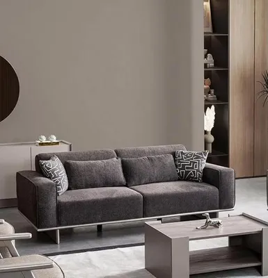 Produktbild von Hellgraue Sitzgarnitur Polster Stoff Couch Textil Sofa Sofagarnitur Moderne 3+3