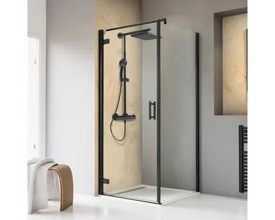 Produktbild von Duschtür mit Seitenwand mit Pendeltür SCHULTE TouraPlus ExpressPlus 80 x 80 cm Profil schwarz Klarglas schmutzabweisende