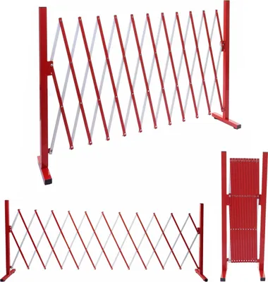 Zdjęcie produktu dla Siatka odgradzająca HWC-B34, nożycowa siatka odgradzająca, aluminiowa, biało-czerwona ~ wysokość 103 cm, szerokość 37-300 cm