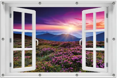 Produktbild von Wallario Outdoor-Poster für Garten oder Balkon 100 x 150 cm: Blumenbedeckte Wiese bei Sonnenuntergang