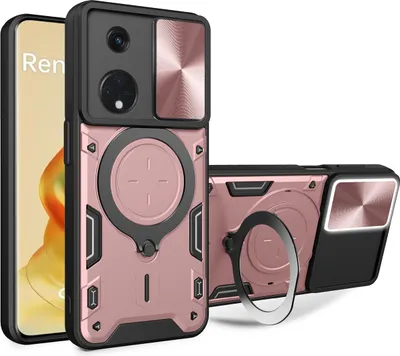 Produktbild von Handyhülle für Oppo Reno8 T 5G Dual-Layer Stoßfest Rüstung Hülle mit Dia Kameraschutz und Kreisförmig Ring Ständer Roségold