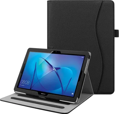Produktbild von Fintie Hülle für Huawei Mediapad T3 10 - Multi-Winkel Betrachtung Kunstleder Schutzhülle mit Dokumentschlitze für Huawei T3 10 24,3 cm (9,6 Zoll) Tablet-PC, Schwarz