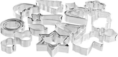 Produktbild von Zenker 25er Ausstecher-Set PATISSERIE, Ausstecher für Plätzchen, Kekse und Fondant, Ausstechformen in unterschiedlichen Größen und vielfältigen Motiven (Farbe: Silber), Menge: 1 x 25er-Set
