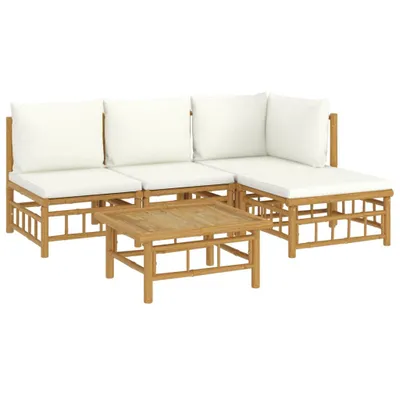 Immagine prodotto di set di 5 pezzi per salotto da giardino con cuscini in bambù bianco crema