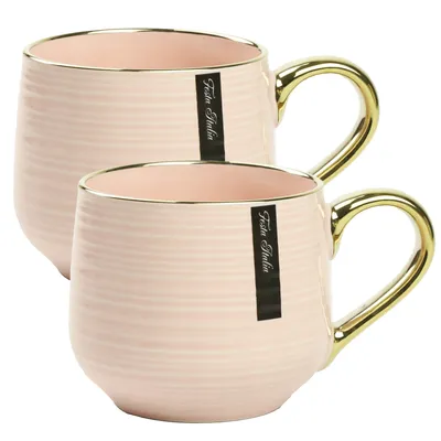 Zdjęcie produktu dla Zestaw 2 kubków do kawy Porcelanowy kubek do kawy z uchwytem różowy/złoty 400 ml