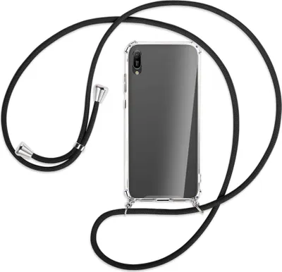 Produktbild von Handykette Backcover-Schutzhülle mit Band (Metall silberfarben) für Huawei Y6 2019 - schwarz