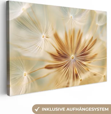 Produktbild von Leinwand Bilder 60x40 cm - Blumen - Löwenzahn - Abstrakt - Beige, Wandbilder, Wanddeko Wohnzimmer, Bild