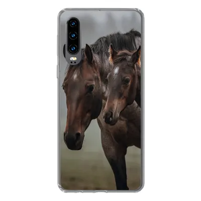 Produktbild von MuchoWow® Handyhülle Schutzhülle Hülle für Huawei P30 Pferde - Nebel - Landschaft Silikon Softcase Handy Hülle - Kartenbesitzer