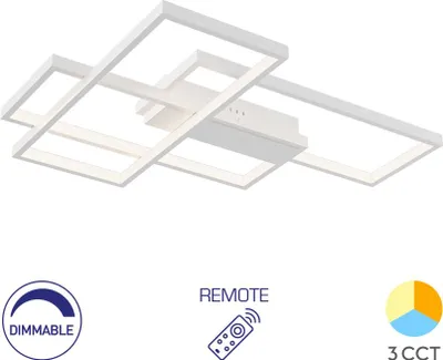 Image de Braytron : plafonnier LED design moderne, dimmable, 3CCT (3000–6500 K), avec télécommande, 65 W, rectangulaire, blanc