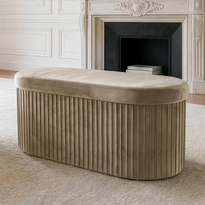 Produktbild von riess-ambiente Polsterbank ÉLAN 80cm champagner greige Samt ovale Sitzbank mit Stauraum faltbar