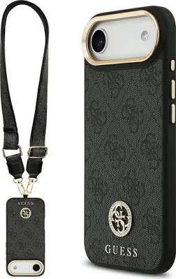 Obrázok produktu pre Guess - 4G Strass Logo with Big Strap Metal Button MagSafe puzdro pre iPhone 17 Air - čierne