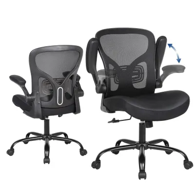 Ergonomischer Bürostuhl, Mesh, Lordosenstütze, klappbare Armlehnen, schwarz