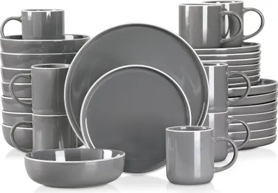 Produktbild von Tafelservice Steingut, vancasso SESAM Geschirr-Set, 32-tlg Kombiservice, mit Kuchentellern, Flachtellern, Becher und Schalen für 8 Personen