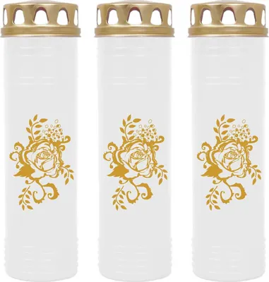 Image de Bougie funéraire - Pack de 3 - Blanc 170h ( couvercle et impression or ) - Rose Ranke