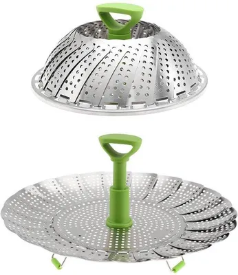 Immagine prodotto di Cestello per la cottura a vapore - 28 cm - Pieghevole - Argento - Con manico telescopico - Per verdure, frutti di mare e uova