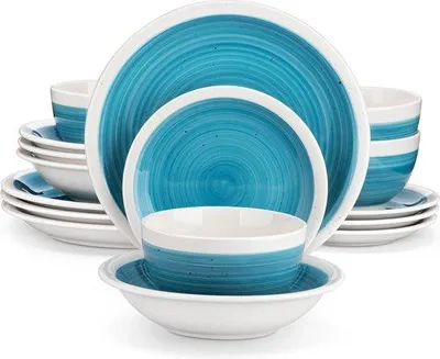 Produktbild von Blauer Porzellan-Teller-Set 16-teilig für 4 Personen