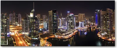 Produktbild von Tulup® Glas-Bild Wandbild aus Glas - 125x50 - Wandkunst - Wandbild hinter gehärtetem Sicherheitsglas - Dekorative Wand für Küche & Wohnzimmer  - Sehenswürdigkeiten & Architektur - Marina in Dubai - Schwarz