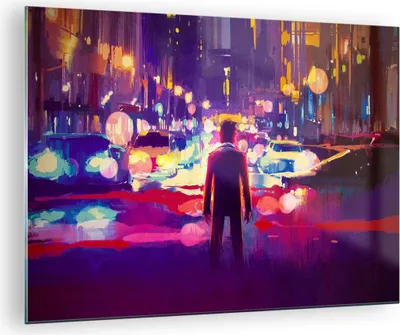 Produktbild von Bilder auf glas - futuristisch Grafik Stadt Beleuchtung - 70x50cm - Glasbilder - Wandbilder - Kunstdruck - Wanddekoration aus Glas - Glas Bilder - Wandbild auf Glas - GAA70x50-3189