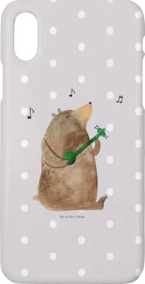 Produktbild von Mr. & Mrs. Panda Iphone 10 Handyhülle Bär Gitarre - Grau Pastell - Geschenk, X, Hülle, Cover, Teddy, Handy