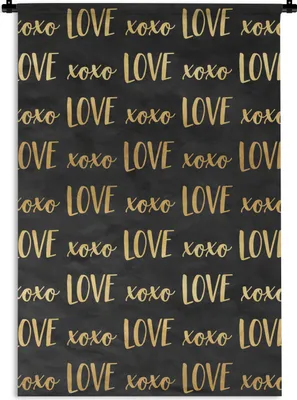 Produktbild von MuchoWow® Wandteppich Wandbehang Muster - Liebe - Gold - Schwarz 120x180 cm Tapisserie Dekoration Wandtuch - Schlafzimmer - Dekorationen für das Haus