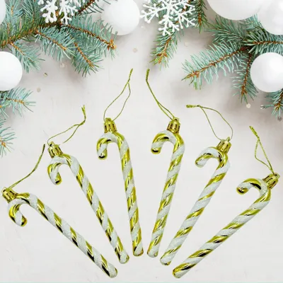 Zuckerstangen-Anhänger 6er-Pack 13 cm Gold Glitzer