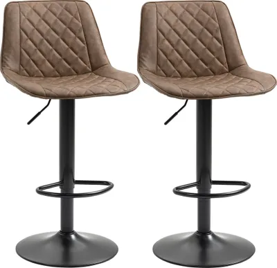Produktbild von HOMCOM 2er-Set Küchen-Hochhocker, Polyurethangepolsterte Barhocker mit höhenverstellbarem Drehsitz und Fußstütze, Belastung 120 kg, 46,5 x 51 x 86–106 cm, Braun