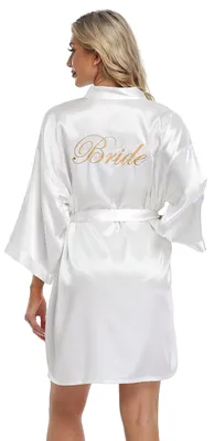 Produktbild von Damen Hochzeit Party Roben für Braut Braut Brautjungfer Satin Kurz Kimono Robe B