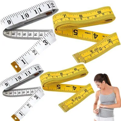 Produktbild von Maßband – 4-teilig – 3 Meter – 2 Meter – Umfangsmesser – Körpermaßband – Zentimeter-Maßband – Flexibel – Nähbedarf – Gelb/Weiß