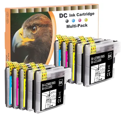 Immagine prodotto di Cartucce compatibili D&C 10x per stampanti Brother LC980, LC985, LC1100, compatibili con i modelli Brother MFC 250C, 255CW, 295CN, 5890CN, 5895CW, 6490CW, 6890CDW, 790CW, 990CW, J265W, J410, J415W, J615W, DCP 145C, 165C, 185C, 195C, 365CN