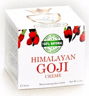 Produktbild von MyGlamy vegane Gesichtscreme Luxus mit Himalaya-Goji-Beeren & Hyaluronsäure hochdosiert, im GLAS-Tigel Anti-Age Superfood-Essence Bio FEUCHTIGKEITSCREME -Dermaroller geeignet (50 ml)