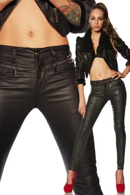 Produktbild von Stretch-Hose 13064 Stretchhose mit Nieten Damen-Hose in Glattleder-Optik, schwarz, Gr. 40=S