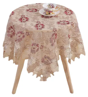Zdjęcie produktu dla Okrągła obrus na stół z haftem, 90 cm, czerwony, poliester