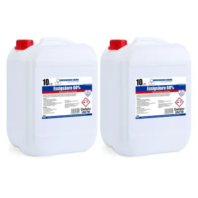 Produktbild von Ravensberger Chemie Essigsäure 60% – konzentrierter technischer Reiniger, Entkalker & Kalkentferner für Haushalt, Garten, Werkstatt & Gewerbe - 2x 10L