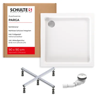Produktbild von Schulte Duschwanne Parga 90x90 cm, Sanitäracryl weiß, Set mit Fußgestell + Ablauf und Schürze, Höhe 17cm