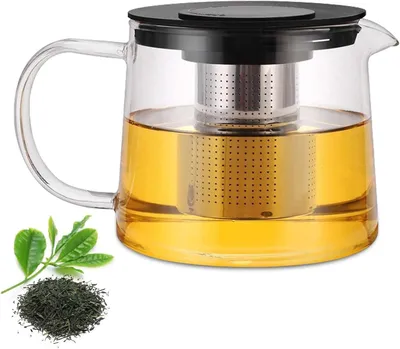 Produktbild von Glas-Teekanne hitzebeständig, 1,5 l, mit Edelstahl-Teesieb, für losen Tee