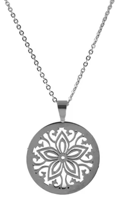 Produktbild von CO88 Collection Beloved 8CN-10039 Stahlkette mit Anhänger – Bohemian-Blume Ø 30 mm – Länge 75 + 5 cm – silberfarben