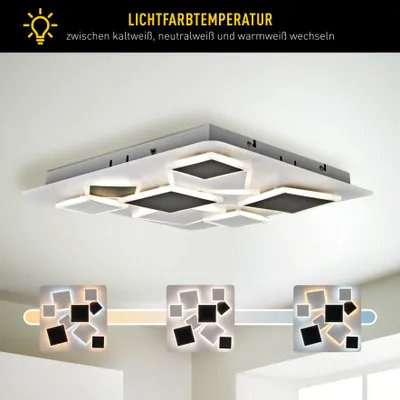 Imagen del producto de Lámparas de techo - LED / Regulables en temperatura de color. Lámpara de techo "VINCENT", L/A: 46,8 cm, diseño moderno, fabricada en metal y plástico de color blanco, dimensiones: 46,8 x 46,8 x 6 cm, incluye: tecnología LED, regulable, selector de temperatura de color (CCT), función de luz nocturna, mando a distancia, con función de memoria
