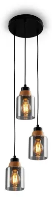 Produktbild von Pendant light, with wood, smoked glass, 3xE27/max.