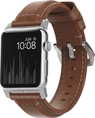 Image de Nomad Traditional Bracelet en Cuir Marron / Hardware Argenté 45/46/49 mm – Cuir Horween d'Origine Américaine – Résistance à une Force de Glissement de 5 à 20 kgf – Conçu pour un Usage Quotidien - Marron