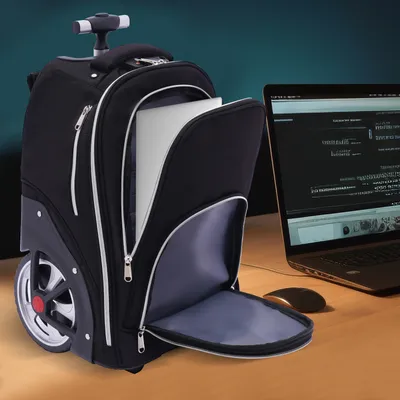 Image de Sac à dos trolley, sac à dos pour ordinateur portable avec roulettes, sac à dos pour bagages à main, noir, 33*25*49cm