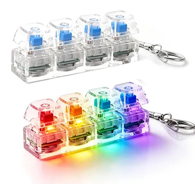 Produktbild von 2 Stück Tastatur Fidget Spielzeug mit LED, Mini Keyboard Schlüsselanhänger, 4-Tasten Clicker Antistress Spielzeug für Büro & Schule