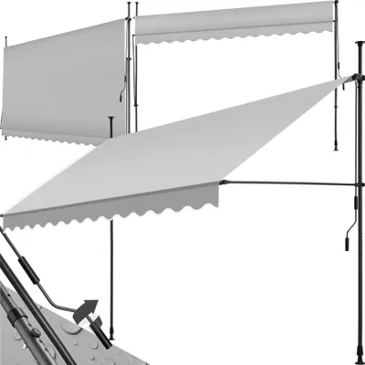 Two awnings are shown, one extended and one retracted, against a white background.