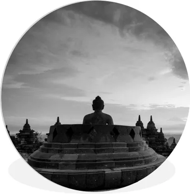 Produktbild von MuchoWow® Rundes Wandbild - Runde Bilder Indonesien - Wolke - Architektur - schwarz-weiß Ø 60 cm Kreis Wanddekoration Kunststoff - Wandkreis - Wandschmuck - Wand Kreis - Das Schlafzimmer - Die Bilder - Wandmalerei - Kunst für das Haus - das Plastik