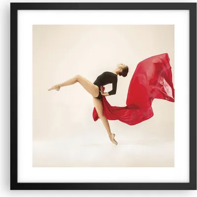 Produktbild von Gerahmtes Poster - Schwarzer Rahmen - Ballerina Tanz Rot - 40x40 cm - Wand Bild - Wanddeko - Wandbilder - Kunstposter - Wandposter - Bilderrahmen - Bilder - Kunstdruck - P2BAC40x40-4437