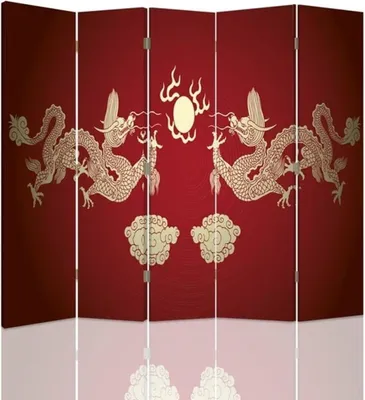 Produktbild von Paravent - Raumteiler Chinese Dragon - Dekorativer Raumtrenner cm. 180x170 (5 x)